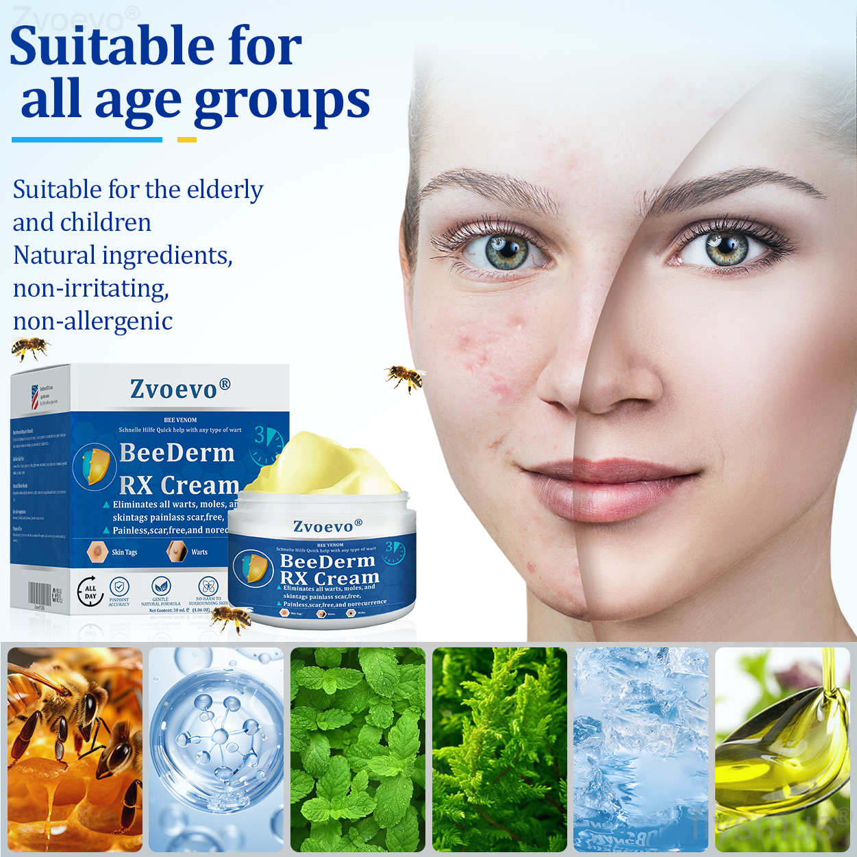 🔥 Zvoevo® BeeDerm RX Cream | Gentle Targeted Care for Warts, Skin Tags, Bumps, Infections, Cysts and Scars