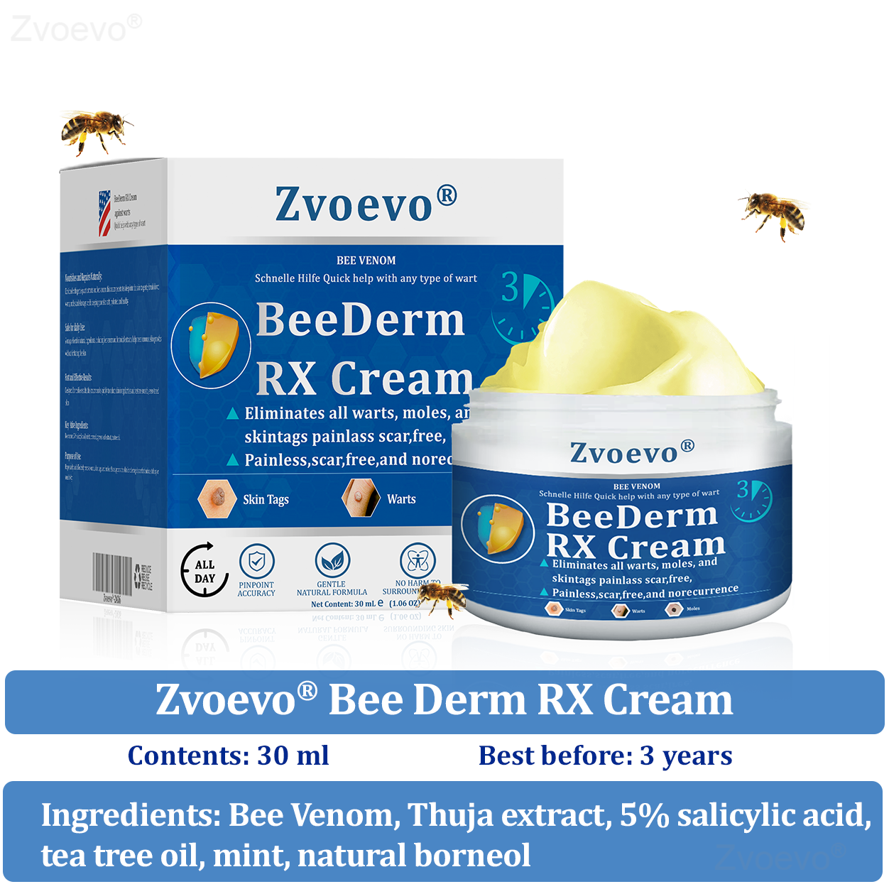 🔥 Zvoevo® BeeDerm RX Cream | Gentle Targeted Care for Warts, Skin Tags, Bumps, Infections, Cysts and Scars